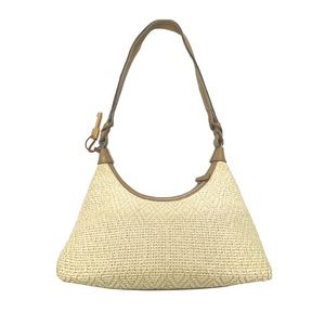 FOSSIL Cream Woven Rattan Leather Shoulder Bag
